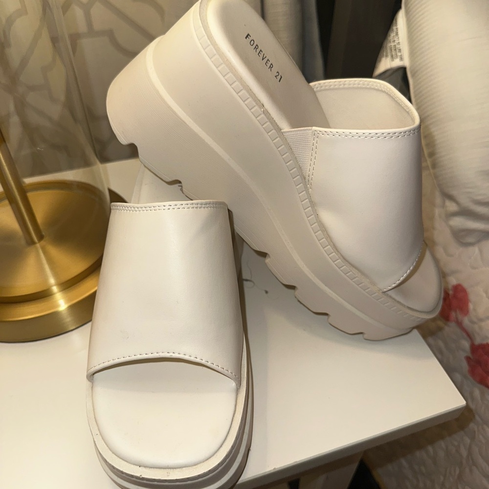 Forever 21 Cream Platform Mules